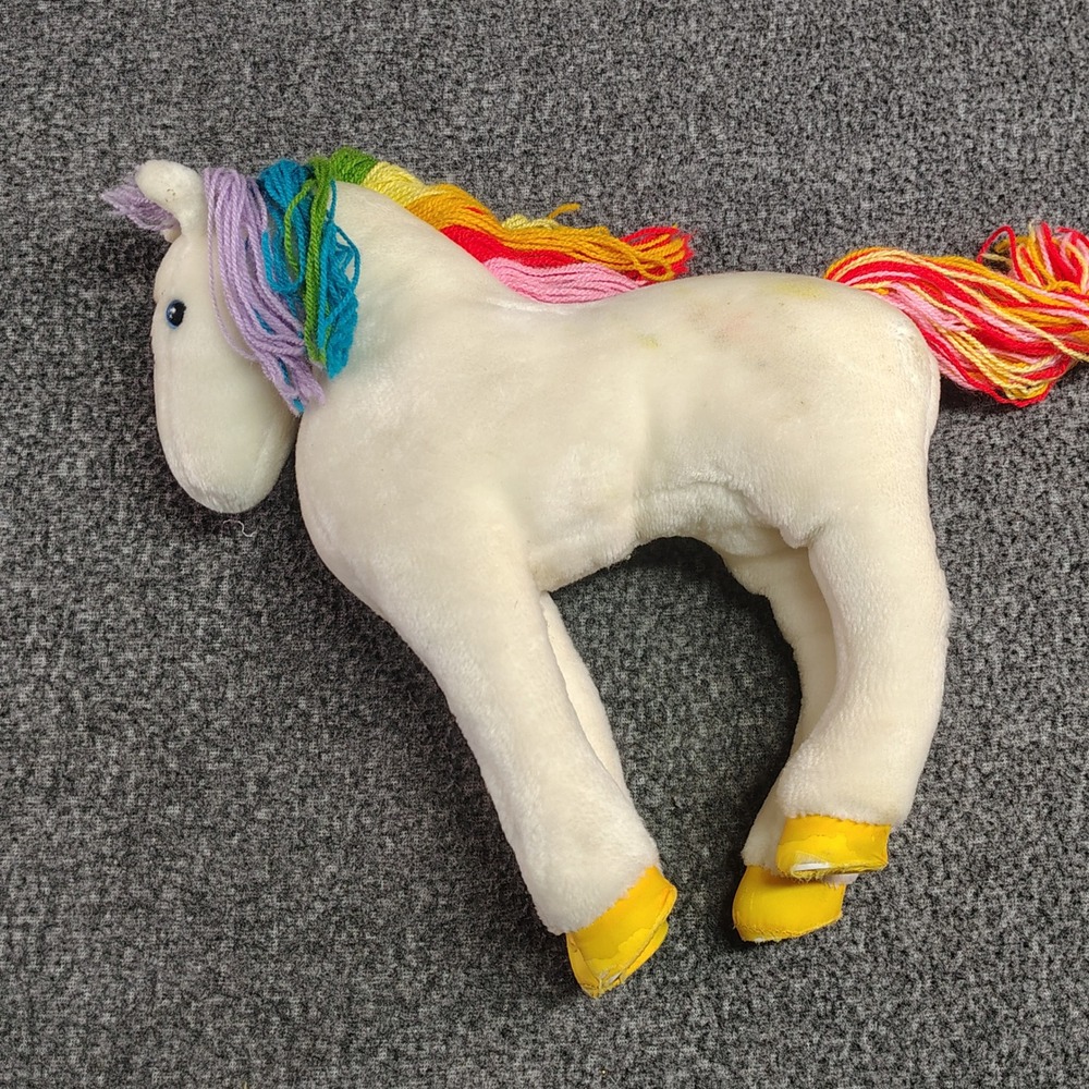 Starlite Plush Horse Rainbow Brite 12" White Yarn Mane Tail Stuffed Animal Toy